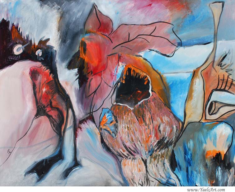 The Elk and The Owl, Oil on Canvas, 48″x60″, Yael Zahavy-Mittelman